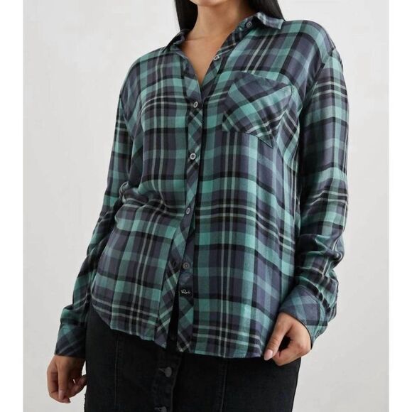 Rails Hunter Relaxed Fit Plaid Long Sleeve Button Down Shirt Smoke Agave Small - Picture 7 of 8